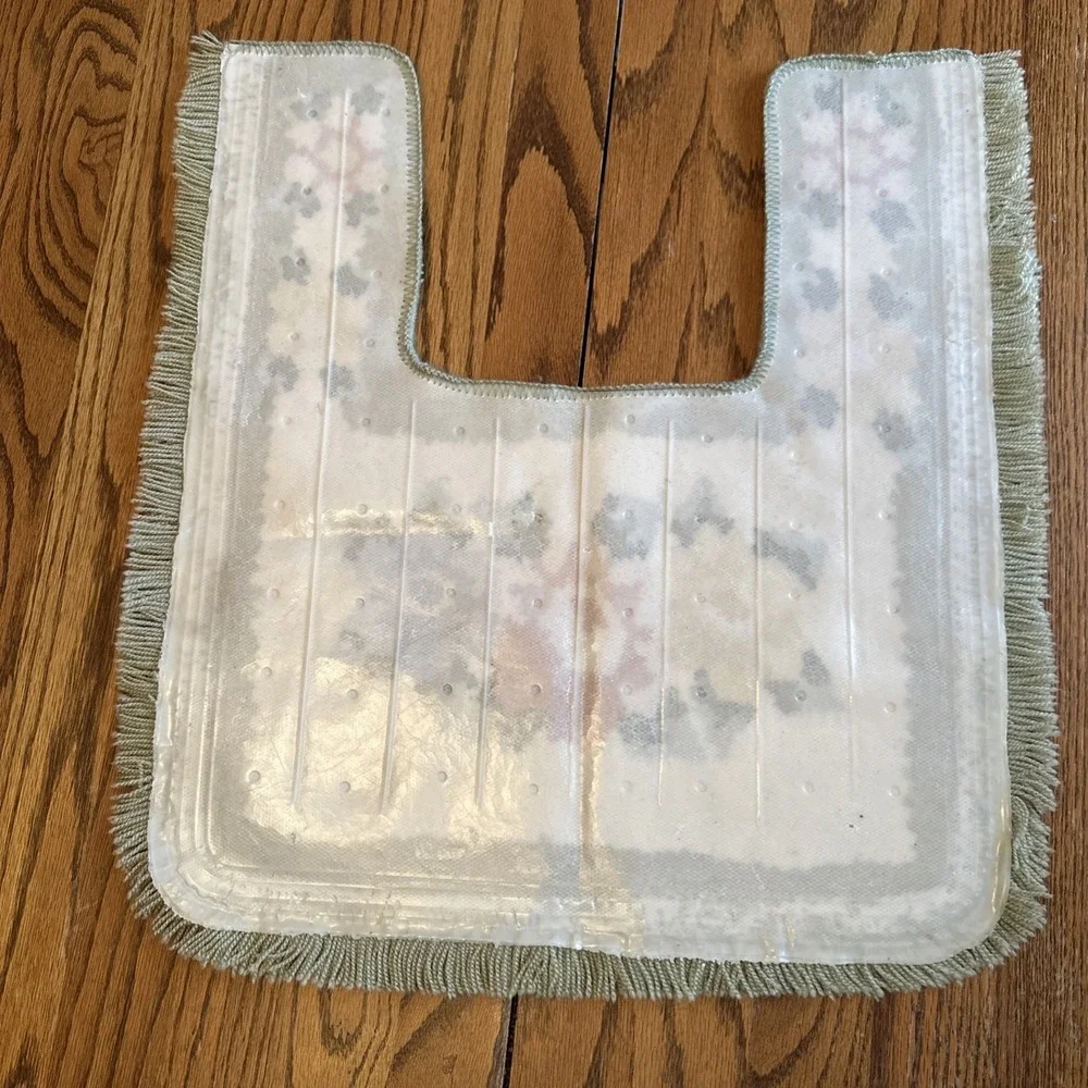 Vintage Sage Green Floral Contour Plush Rug Fringe Bathroom